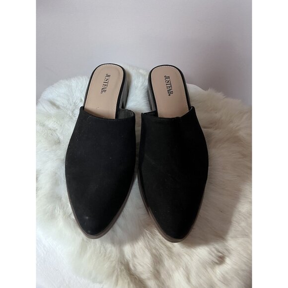 Justfab Black "Destinee" Slip-On Mules Textured Upper Low Block Heel Women’s 8.5 - Picture 1 of 5